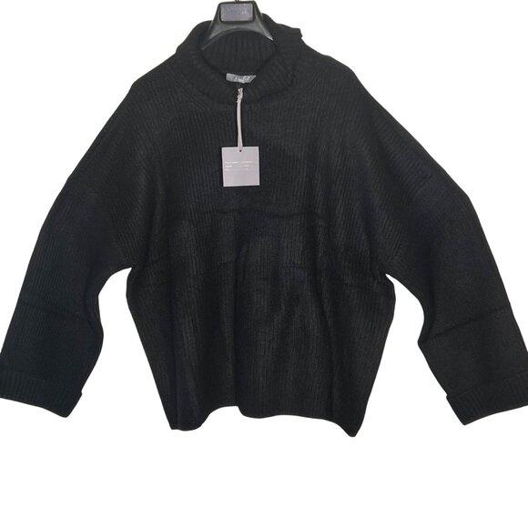 Marled Black Ribbed Knit Pullover Sweater XL Oversized Relaxed Wide Sleeves NWT - Picture 2 of 16